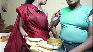 First time Indian flaxen-haired holi celebrate with neaughbour wife